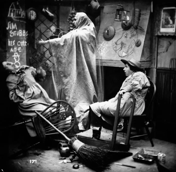 Stereoscopic ghost photograph from the Victorian era.