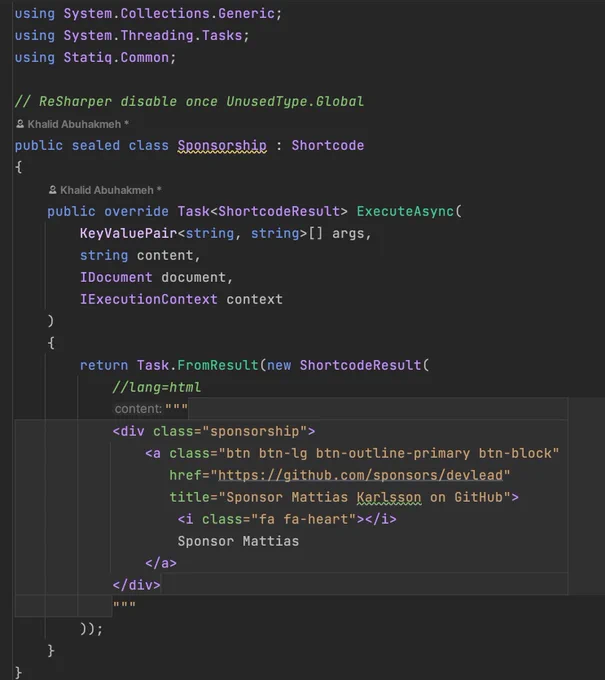 HTML in a C# file