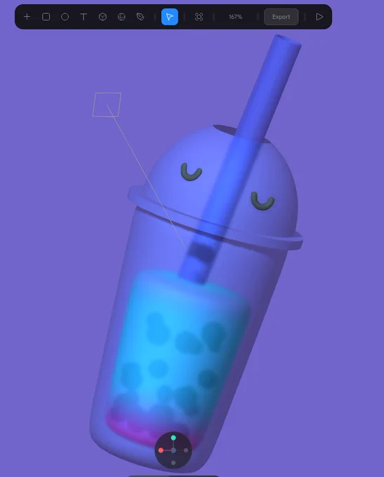 Purple-pink 3D cup designed in Spline.