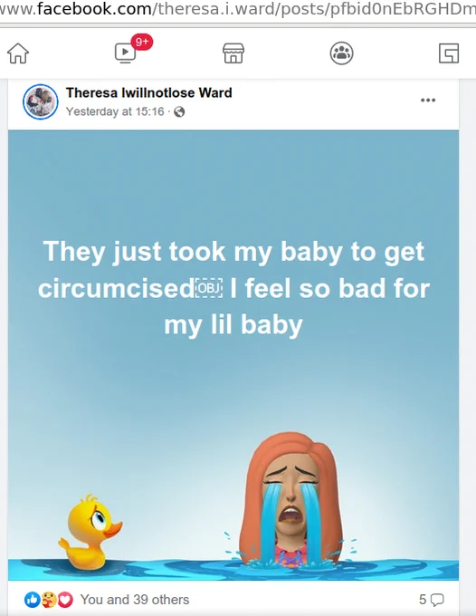 She should feel bad. Very bad. But not as bad as the CHILD.

Published today: https://www.babygaga.com/babies-can-remember-pain-heres-the-scoop/

See also: 15Square.org.uk

(Next image) Nikki Glam: "It’s so painful but even worse as an adult! Best to do it now!"

That's not what Kevin MD says!
kevinmd.com/blog/2020/12/why-male-circumcision-should-be-delayed.html
"Deferring circumcision until the age of sexual consent will allow individuals to report pain and early signs of potential complications; infants do not have such ability. Voluntary male circumcision is surgically less challenging and has a distinct ethical advantage of letting the individual decide how an intimate body part should look and function.”