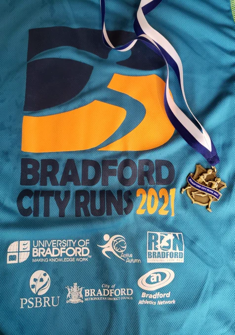 Bradford City Runs t-shirt and medal fromm 2021