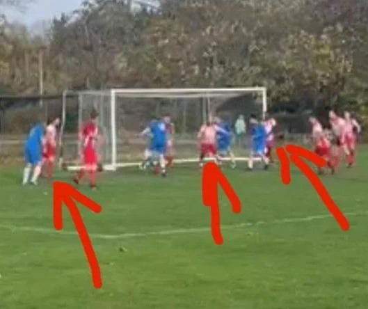 VAR Image of Josh Elias perfectly good goal for Mott MacDonald against Steeple Morden. Denied Josh his first hat-trick since Covid. Nevertheless Josh paid for the drinks in the Waggon & Horsres after the game. The chopped up sausages caused some debate amongst the team. Verdict was any type of sausage after a win is acceptable. Love Motts xxxxxx