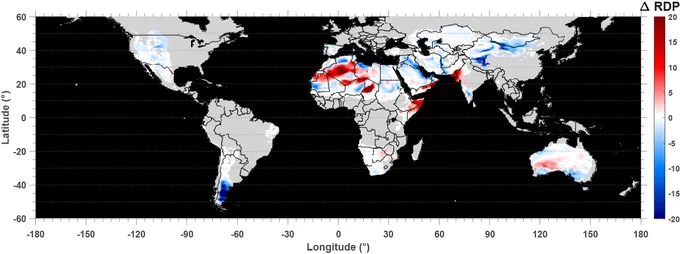Changes in RDP across the arid zone for end-of-century