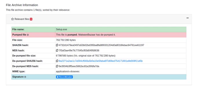 MalwareBazaar's de-pumping functionality in action, de-pumping unnecessary large files