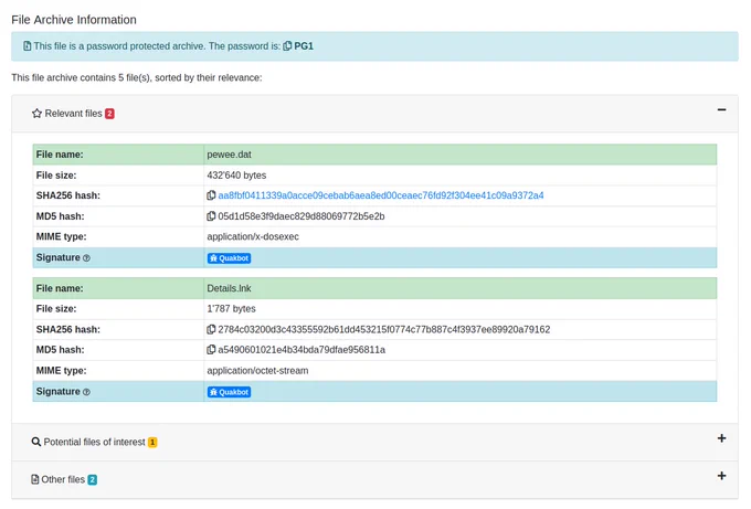 MalwareBazaar's password guessing for PW protected archives in action