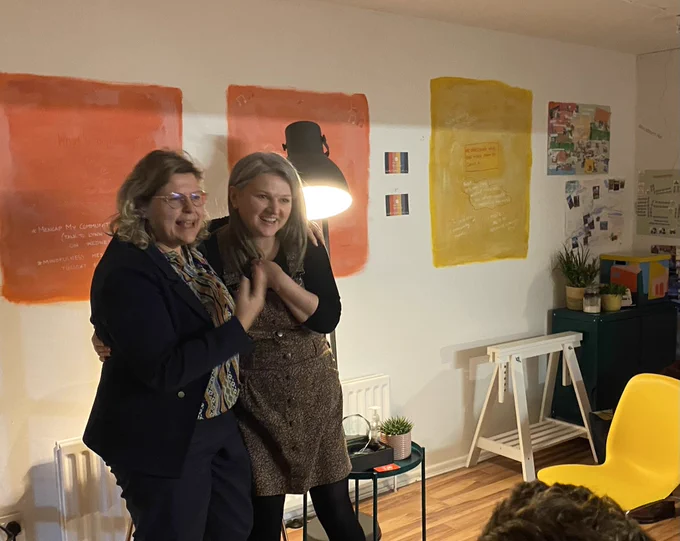 Pictured at the community engagement event with Co-op Alternatives 
founding director, Tiziana O’Hara (left) is Tatjana Simpson from Carrickfergus Community Greengrocer.
