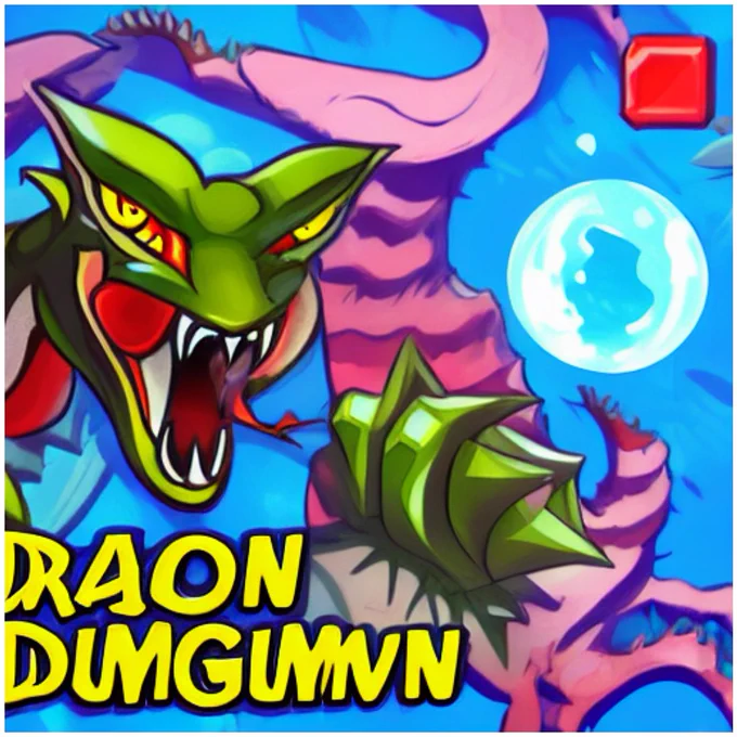 A cartoony style dragon flies into frame. Text reads "DRAON DUMGUMNN"