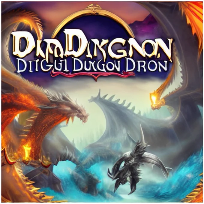 An epic dragon battle in painting style. Text reads "DNDDINGNON - DITGUI DUNGON DRON"