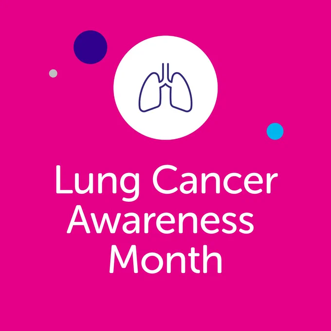 An illustrated pair of human lungs, with the text 'Lung Cancer Awareness Month'.