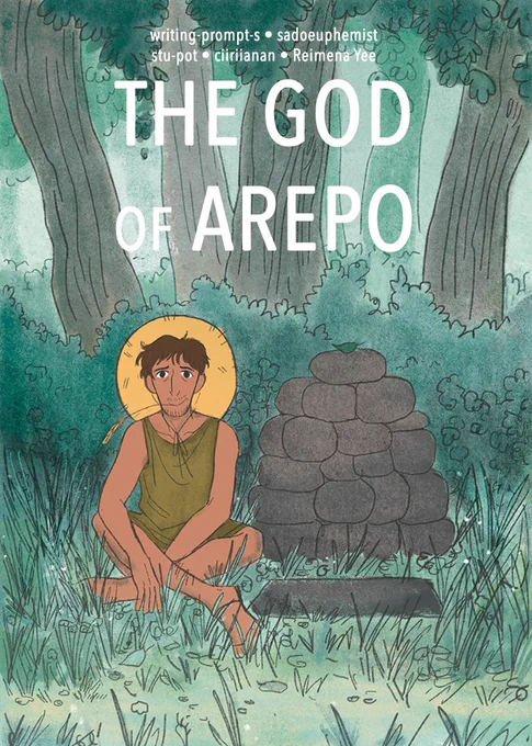 Cover image. A sun-kissed ancient Roman farmer in a big straw hat sits in a shady spot by the forest besides a rustic cairn. Alt text of the following images are from the original short story by Tumblr users writing-prompt-s, sadoeuphemist, stu-pot and ciirianan. Significant additions by me are in brackets.
