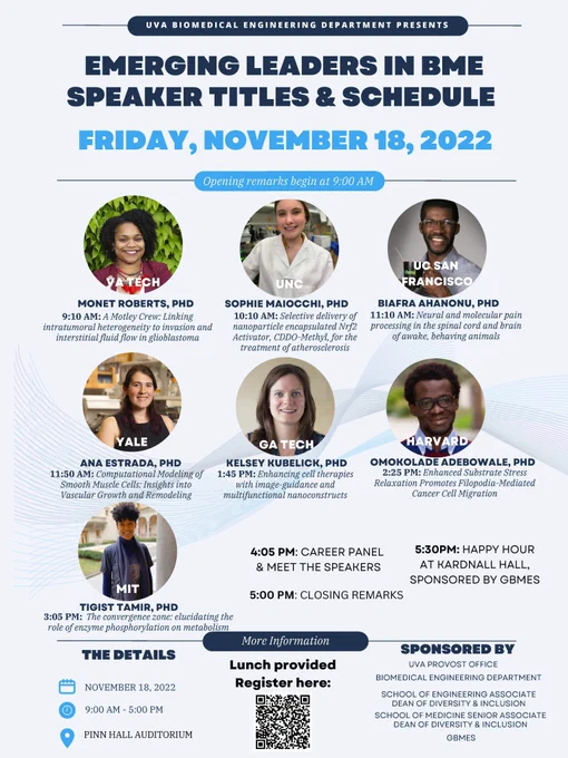 Poster for the Emerging Leaders in BME Symposium hosted by UVA on Nov 18, 2022 in Charlottesville.