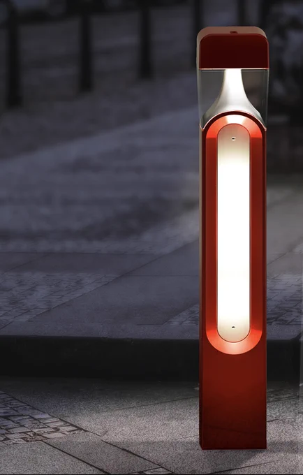 "The AIR bollard is composed of a cap containing the driver, an IK09 polycarbonate bowl treated against UV and a white or black diffuser according to the photometric needs. It has an aluminum body with a face made of a combination of sharp edges and a large chamfer. The door is painted in a color of your choice or backlit (optional). The rectangular section is 46 inches high and has an IP66 waterproof rating. Ideally designed for pathways, Air houses 8 or 16 LEDs and allows, via its color temperatures and photometrics, to precisely meet the lighting needs of the project while ensuring compliance with the regulations against light pollution."