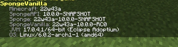 Pre-experimental build of SpongeVanilla running on Minecraft 22w43a