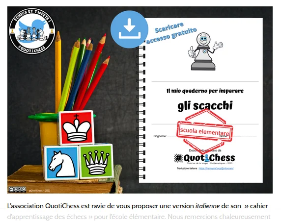 La copertina del quaderno nella pagina web di quotichess