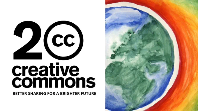 Image of partial globe with text that says "20 CC Creative Commons BETTER SHARING FOR A BRIGHTER FUTURE"