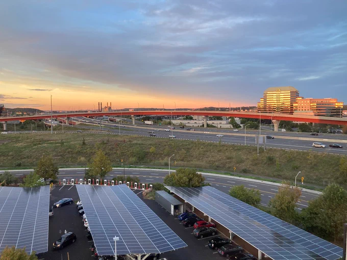 View of the solar carport and I-95 from Hotel Marcel.
