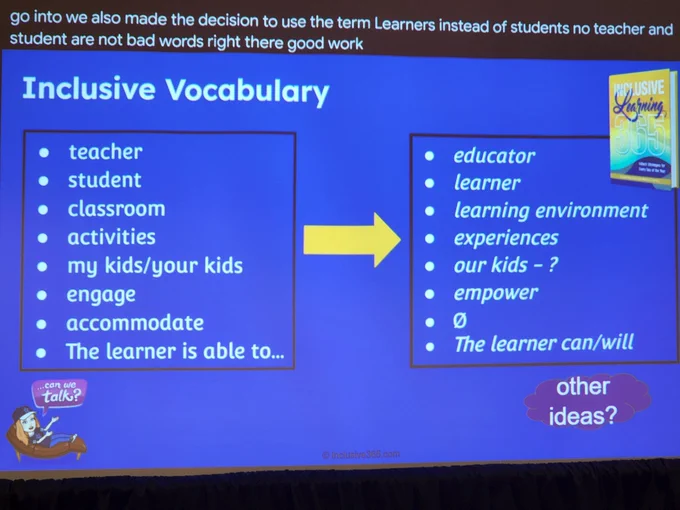 Picture of slide of moving to more Inclusive Vocabulary.