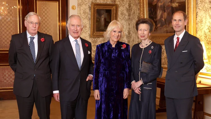 The Duke of Gloucester, The King, The Queen Consort, The Princess Royal and The Earl of Wessex.
