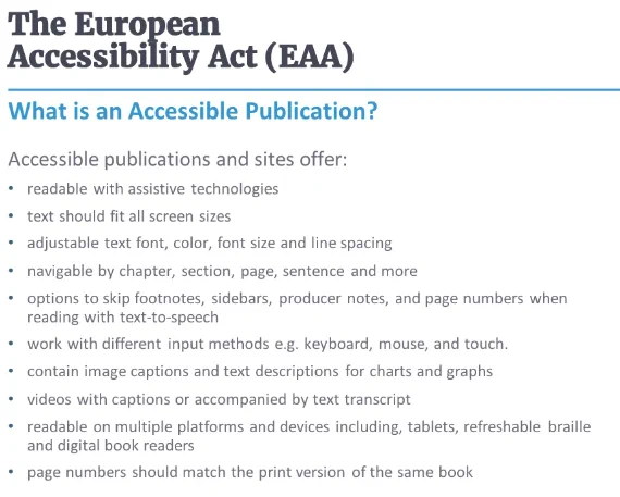 Description of accessible publications and sites