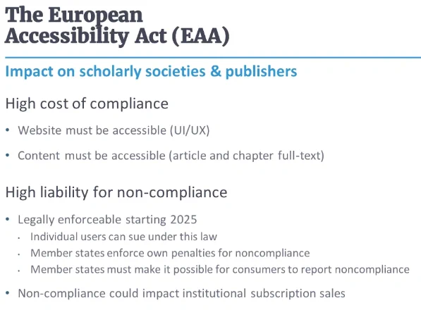 Impact of European Accessibility Act on scholarly societies and publishers