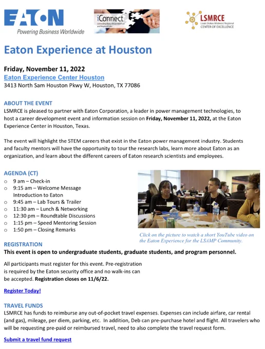 LSMRCE has travel funds for the alliance students and personnel. We require individuals to pre-register and request travel prior to the event. [1st Come, 1st Serve]