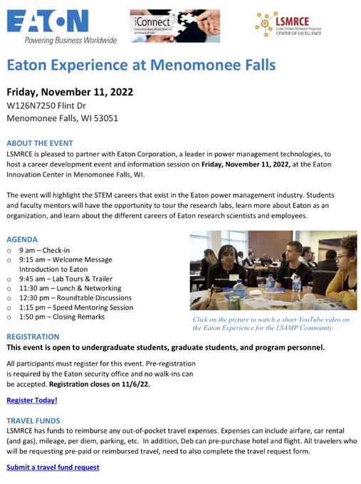 LSMRCE has travel funds for the alliance students and personnel. We require individuals to pre-register and request travel prior to the event. [1st Come, 1st Serve]