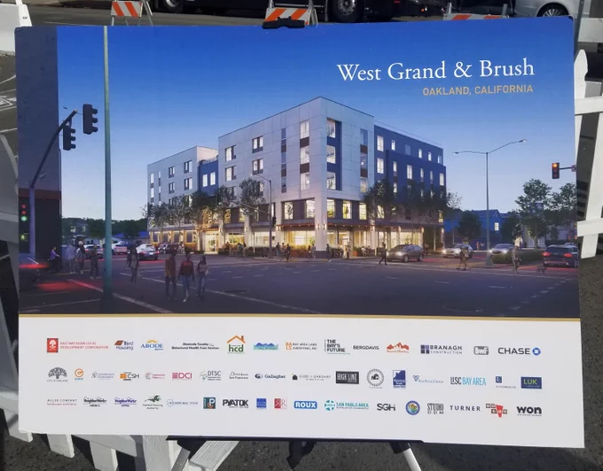Rendering of West Grand & Brush affordable housing building. 