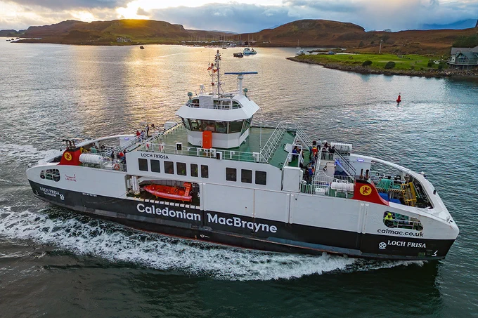 The Caledonian MacBrayne ferry Loch Frisa departing Oban for the Isle of Mull.