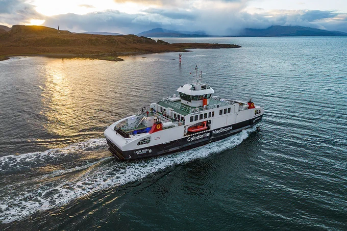 The Caledonian MacBrayne ferry Loch Frisa departing Oban for the Isle of Mull.