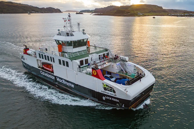 The Caledonian MacBrayne ferry Loch Frisa departing Oban for the Isle of Mull.
