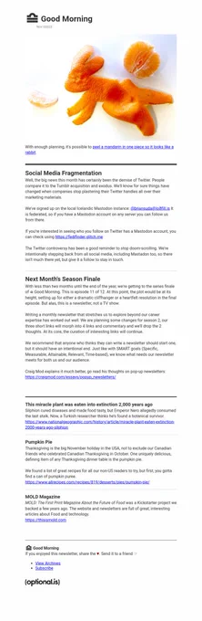 Screenshot of the Good Morning season one, episode eleven newsletter.