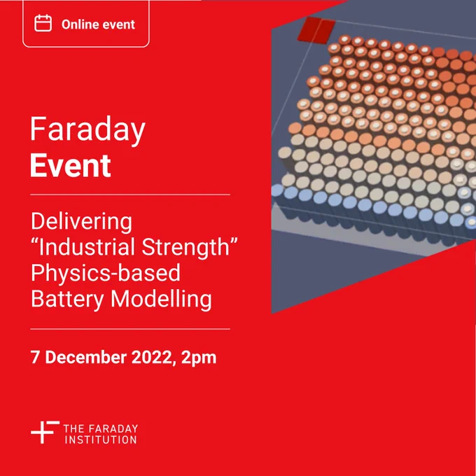 Faraday Event. Delivering "Industrial Strength" Physics-based Battery Modelling. 7 December 2022, 2pm. Picture of thermal modelling of a battery pack.