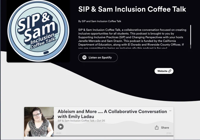 Screenshot of the SIP and Sam Inclusion Coffee Talk webpage featuring Emily Ladau.