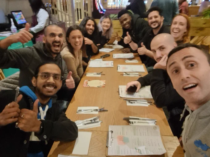 people smiling and acting crazy 