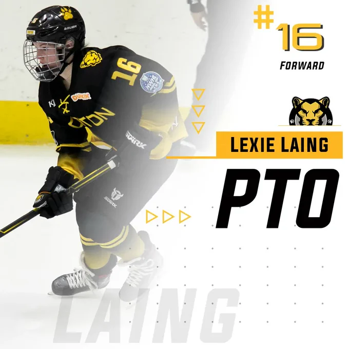 A graphic announcing Lexie Laing has signed a PTO contract with the Boston Pride. #16 forward Lexie Laing PTO is written on the right. A photo of her in a black jersey on the left.