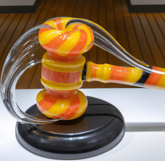An orange and yellow gavel made of glass.