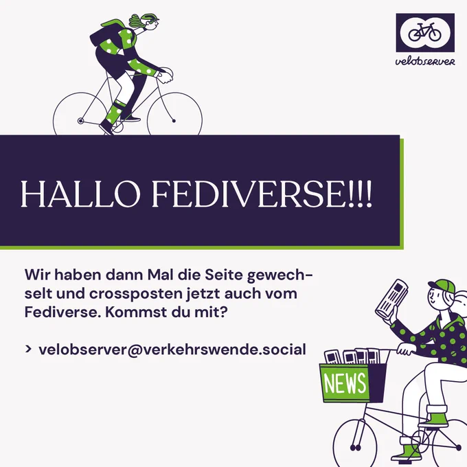 Bild mit zwei Radfahrerinnen und dem Text "HALLO FEDIVERSE"