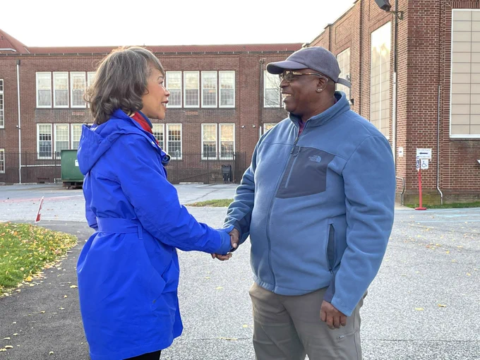 Congresswoman Lisa Blunt Rochester greets voters