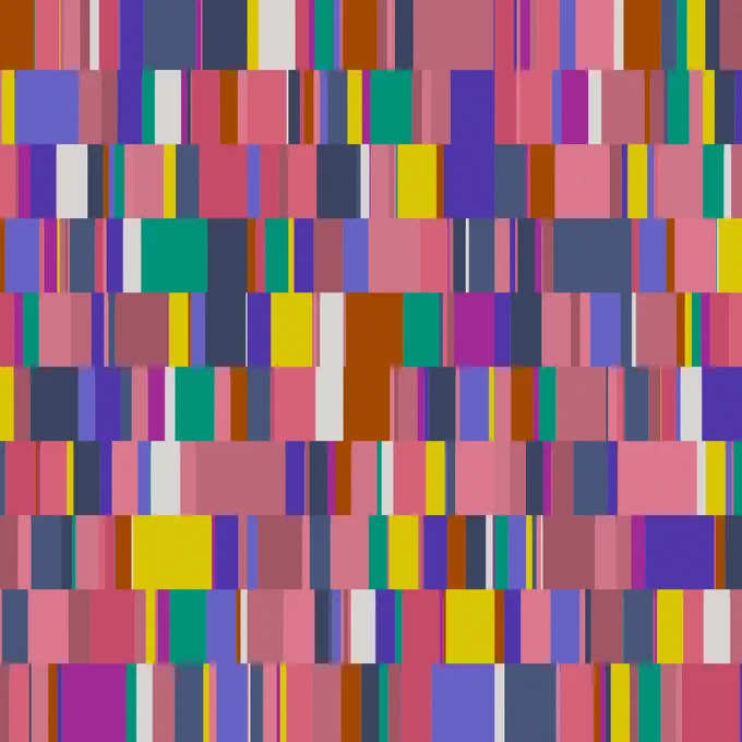 Randomly generated color strips from a 15-color palette created as described in post. Colors dominated by pink, yellow, and blue. 