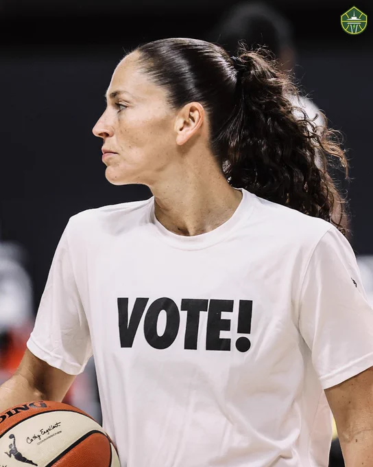 Sue Bird in “VOTE!” shooting shirt