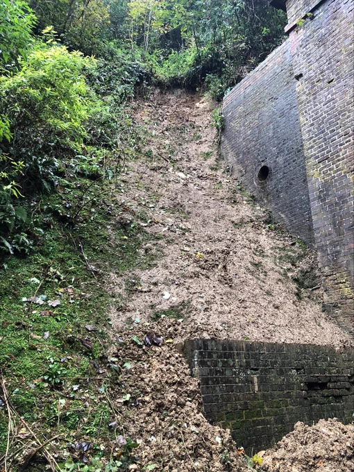 Landslip debris on track at Falmer