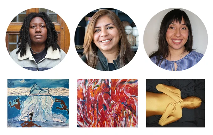 Image of the three Next Level Awardees and artwork samples.