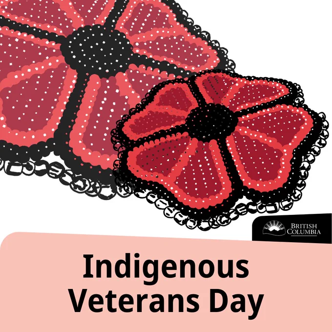 Graphic image of two beaded poppies
Text reads: Indigenous Veterans Day