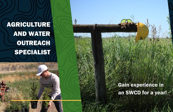 Text: "Agriculture and Water Outreach Specialist. Gain Experience in an SWCD for a year"