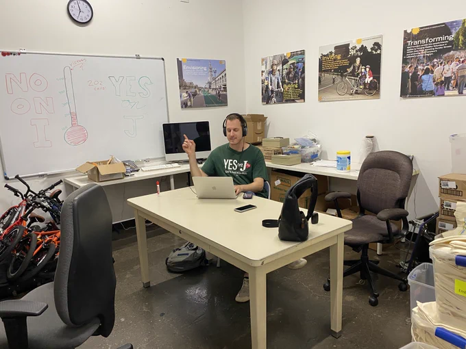 Volunteers making phone calls for Prop J