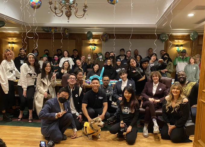 group photo of Kenneth Mejia campaign at election night party