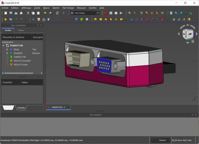Vue FreeCAD d'un boitier pour carte électronique modélisé par @laurent_le_goff