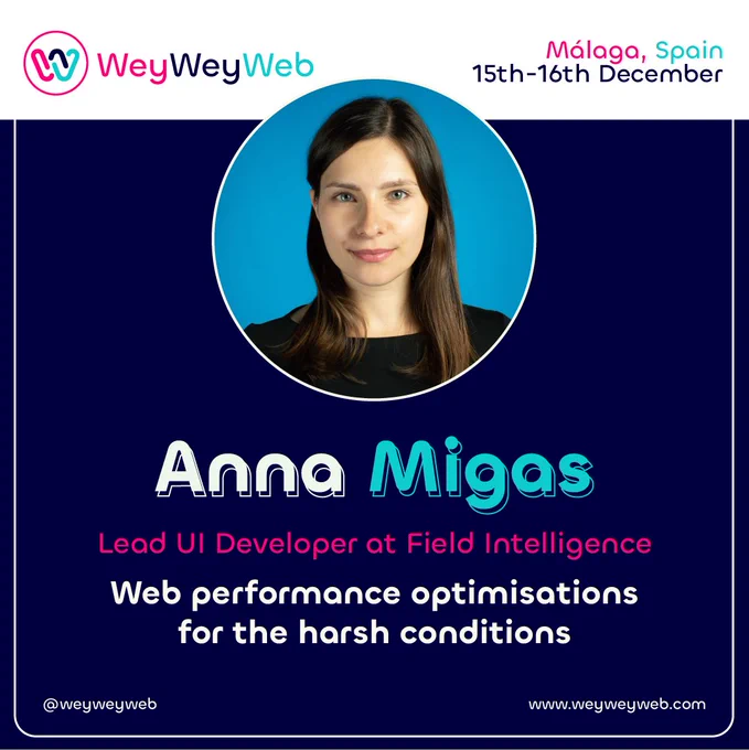 Anna Migas will speak at Wey Wey Web about Web performance optimisations for the harsh conditions