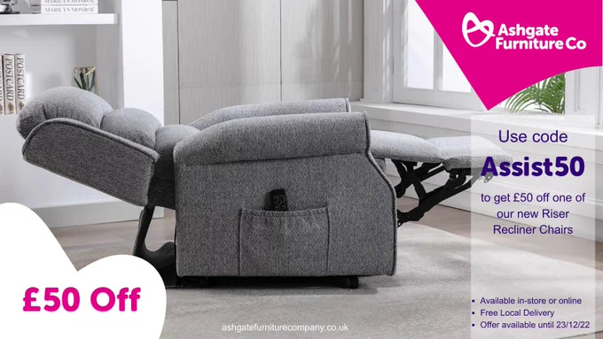 Picture showing £50 off Riser Recliner chair offer