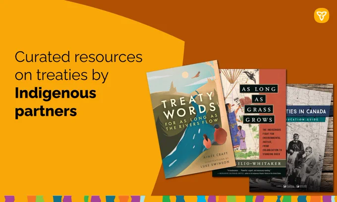 Curated resources on treaties by Indigenous partners.
Illustration of variety of books by indigenous partners.